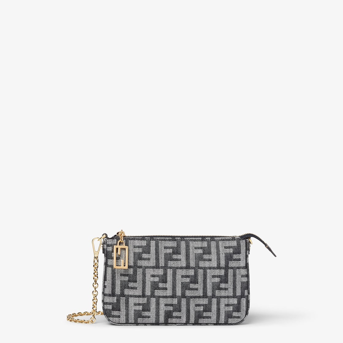 FENDI Baguette Pouch Dark blue denim-effect FF jacquard pouch - Image 1